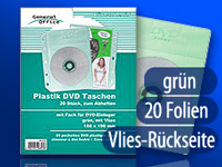 General Office 20 Folien-Taschen für 20 DVDs+Cover, grün, abheftbar, Vlies